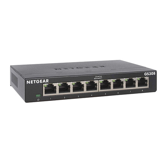 NETGEAR GS308 8-Port Gigabit Ethernet Switch – Unmanaged, Plug-and-Play, Desktop/Wall Mount